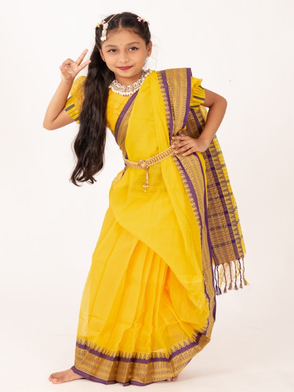 Tangail Half Silk Kids Ready Saree with Beguni Par (5)