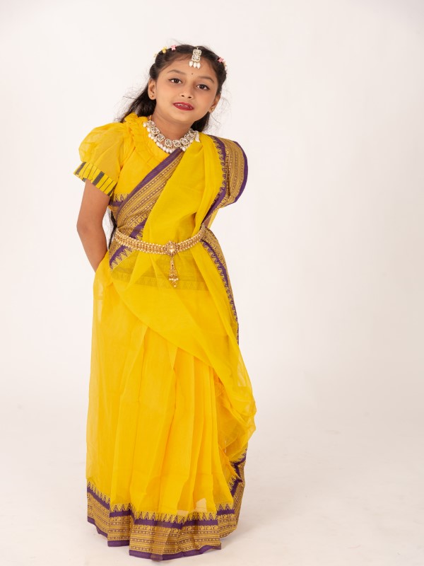 Tangail Half Silk Kids Ready Saree with Beguni Par (9)