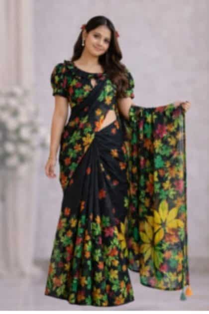 Trendy Chandi Silk Saree – Kathgolap & Floral Design Series